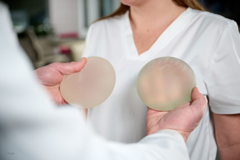 Woman getting a breast implant consultation